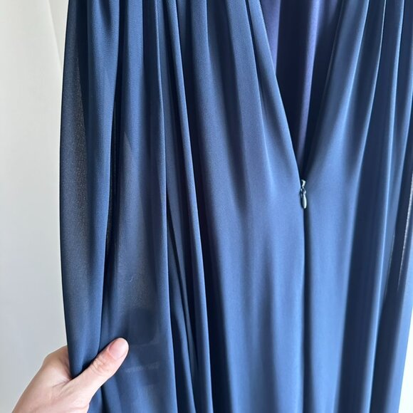 Bill Levkoff High-Neck Keyhole Chiffon Floor Length Bridesmaid Dress in Navy - Picture 11 of 13